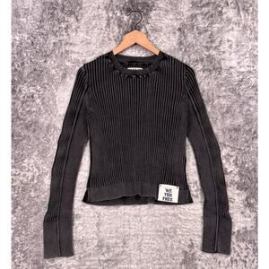 New Free People Sweater Large Womens Between The Lined Ribbed Charcoal Gray